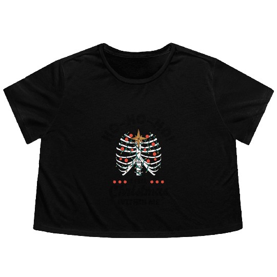 Christmas Holiday Skeleton Rib Cage Radiology Flowy Cropped Tees