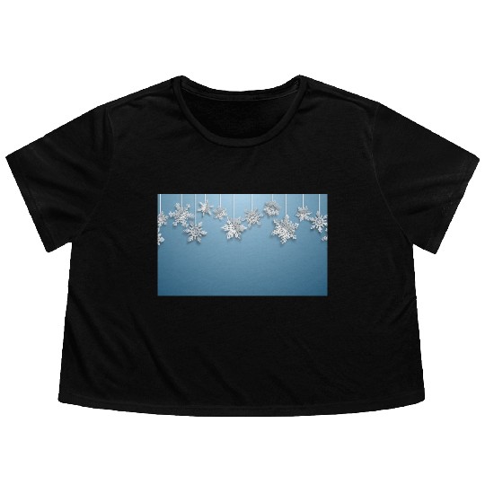 Elegant Hanging Snowflakes Light Blue Flowy Cropped Tees