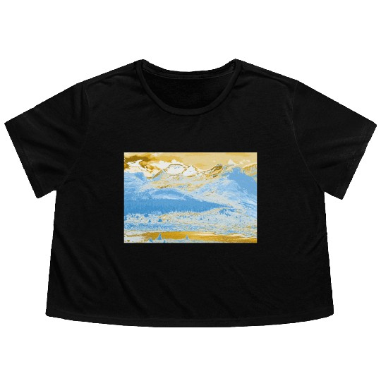Golden Blue Mountain Lake Flowy Cropped Tees