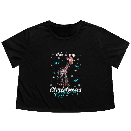Winter Christmas Pyjama Giraffe Flowy Cropped Tees