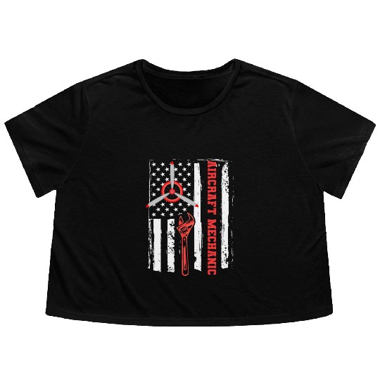 Aircraft Mechanic Us Flag Flowy Cropped Tees