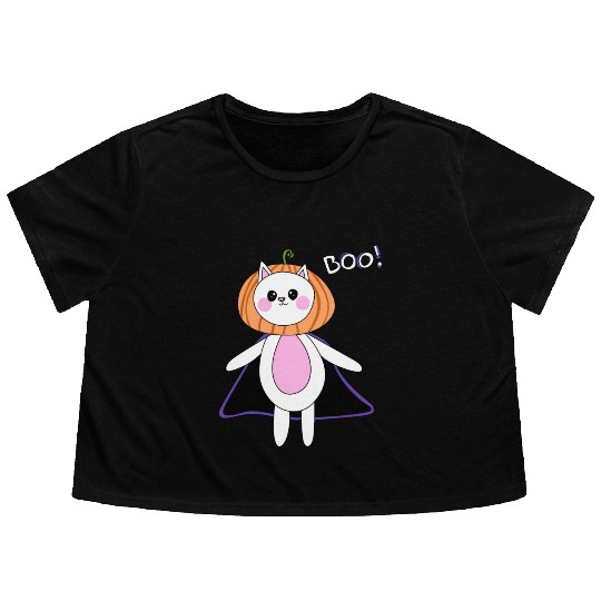 cute cat in halloween melon costume Flowy Cropped Tees