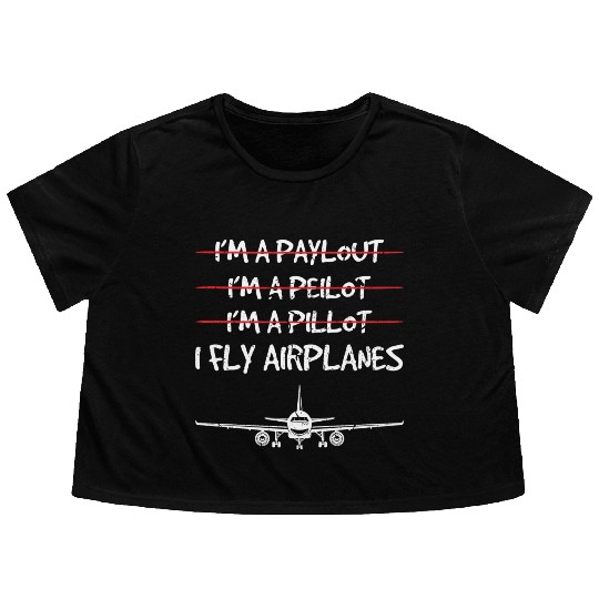 Funny Commercial Airplane Pilots Flowy Cropped Tees