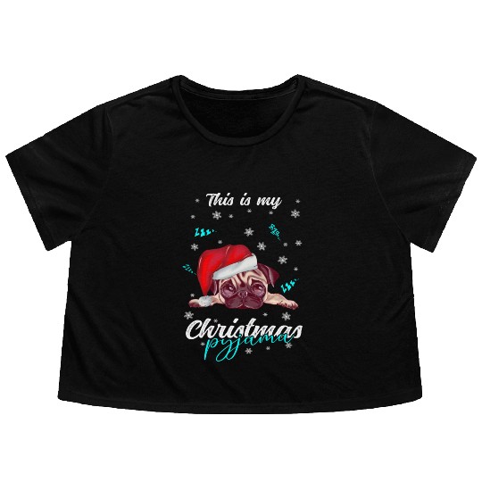Winter Christmas Pyjama Pug Flowy Cropped Tees