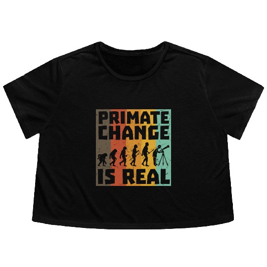 Primate Change Is Real Evolution Joke Flowy Cropped Tees