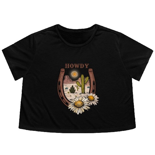 HOWDY -Desert Horseshoe Flowy Cropped Tees
