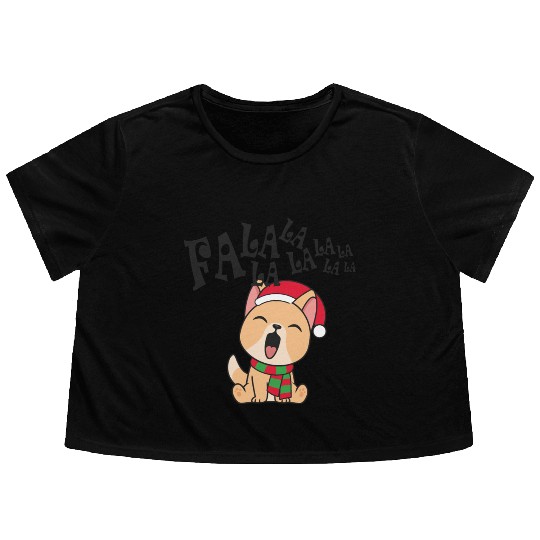 Cute Christmas Dog Singing Fa la la la Song Flowy Cropped Tees