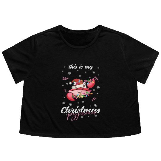 Winter Christmas Pyjama Crab Flowy Cropped Tees