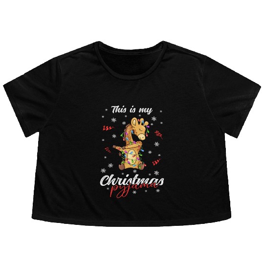 Winter Christmas Pyjama Giraffe Flowy Cropped Tees