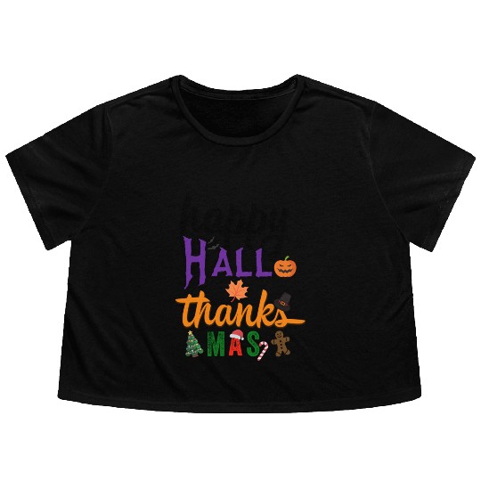 Happy Hallothanksmas Flowy Cropped Tees