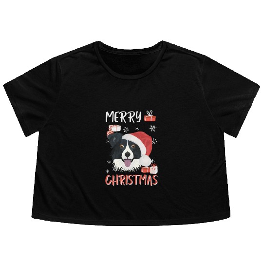Border Collie Merry Christmas Flowy Cropped Tees