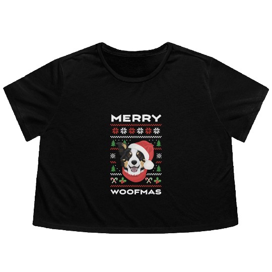 Border Collie Merry Christmas Flowy Cropped Tees