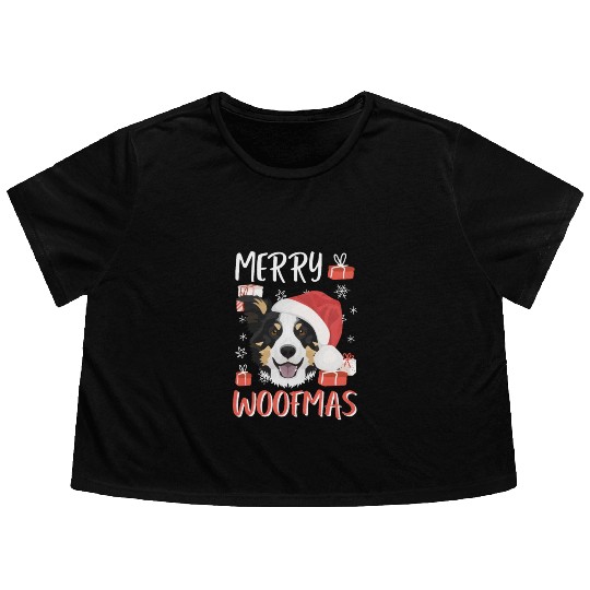Border Collie Merry Christmas Flowy Cropped Tees