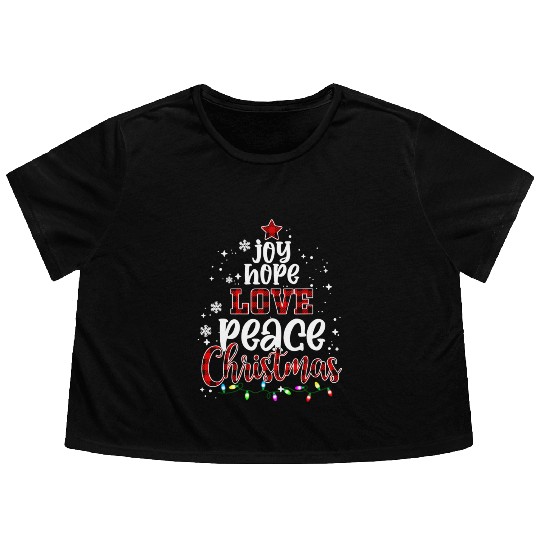 Joy Hope Love Peace Christmas Red Buffalo Plaid Flowy Cropped Tees