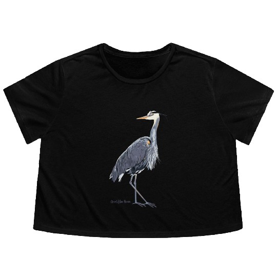 Heron Art Birder Wildlife Bird Watching Flowy Cropped Tees