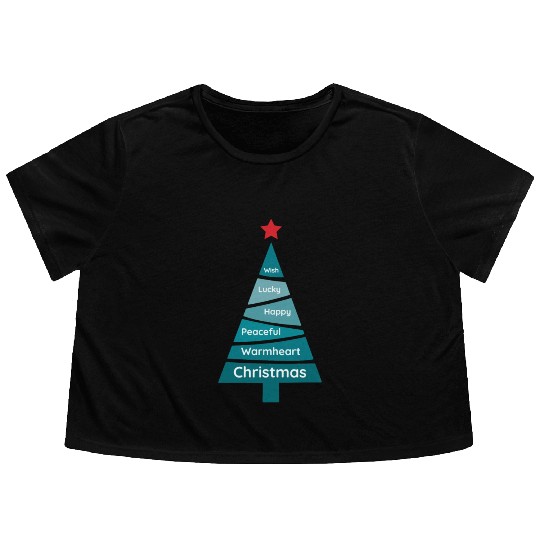 Minimalist Teal Blue Christmas Pine Flowy Cropped Tees