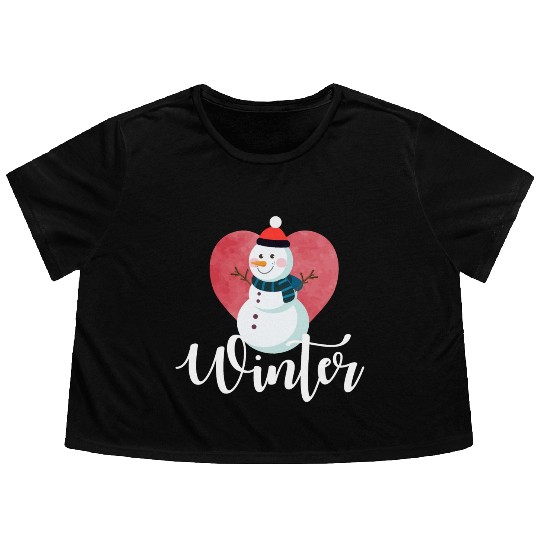 I Love Winter, Snow, Cold And Snowman Flowy Cropped Tees