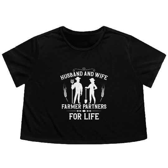 Farming Farmer Husband Wife Flowy Cropped Tees