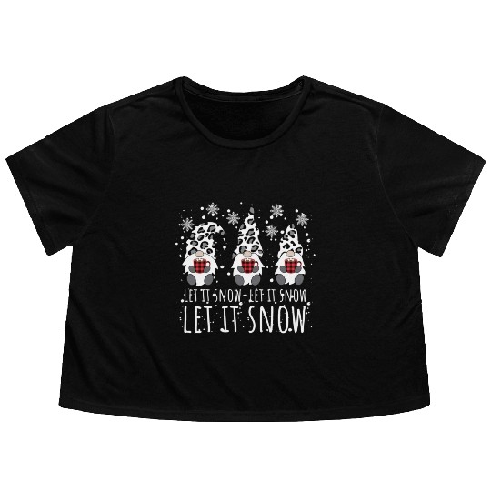 LET IT SNOW Winter Gnome Leopard Buffalo Plaid Flowy Cropped Tees