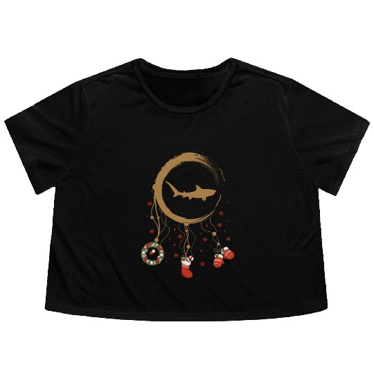 Winter dreamcatcher Christmas Tiger Shark Flowy Cropped Tees