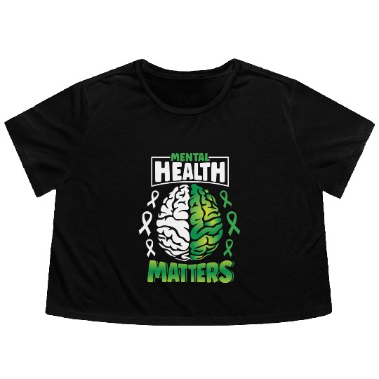Mental Health Matters Spread Awareness Brain Flowy Cropped Tees