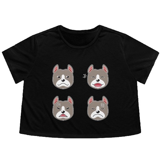 Funny Pitbull Terrier Dog Cartoon Faces Flowy Cropped Tees