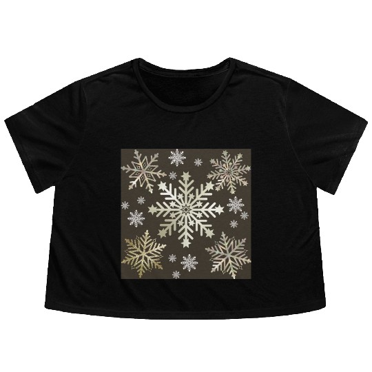 Beige Snowflakes Christmas Pattern Flowy Cropped Tees
