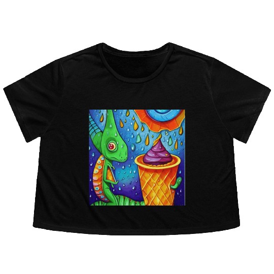 happy dinosaur love ice cream Flowy Cropped Tees