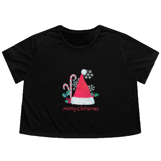 Santa Hat and Candy Canes for Christmas Flowy Cropped Tees