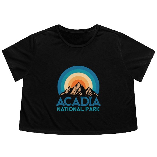 Cool Vintage Retro Acadia National Park Mountain Flowy Cropped Tees