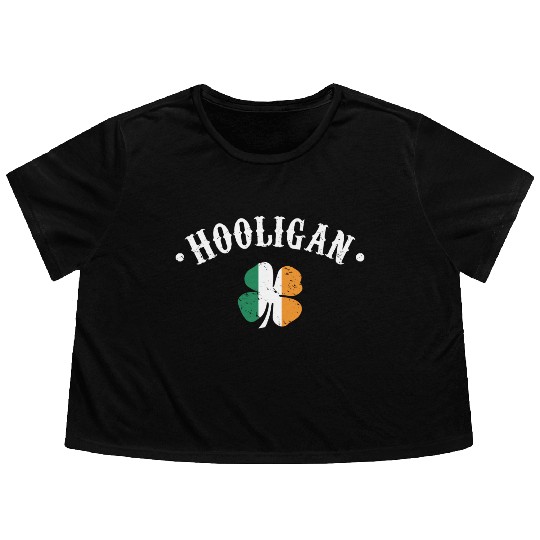 Hooligan St Patricks Day Irish Shamrock Flag Flowy Cropped Tees