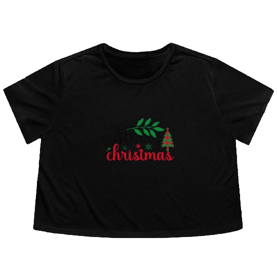 Xmas Merry Christmas Buffalo Plaid Fir Tree Flowy Cropped Tees