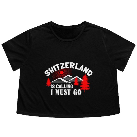 Switzerland Alps Origin Gift Idea Flowy Cropped Tees