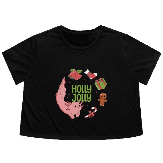 Holly Jolly Axolotl Flowy Cropped Tees