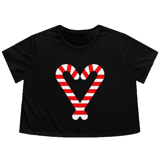 Candy Canes Heart Hearts Christmas Winter Flowy Cropped Tees