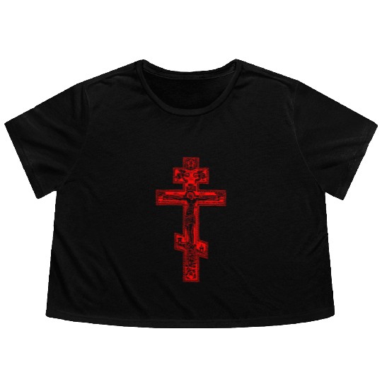 Russian Orthodox Three Bar Cross Classic Flowy Cropped Tees