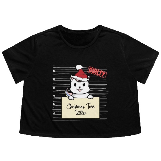 Unicorn cat christmas funny prison Flowy Cropped Tees