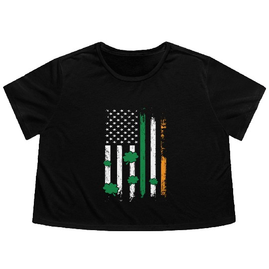 Irish American Flag St. Patrick's Day Gift Flowy Cropped Tees