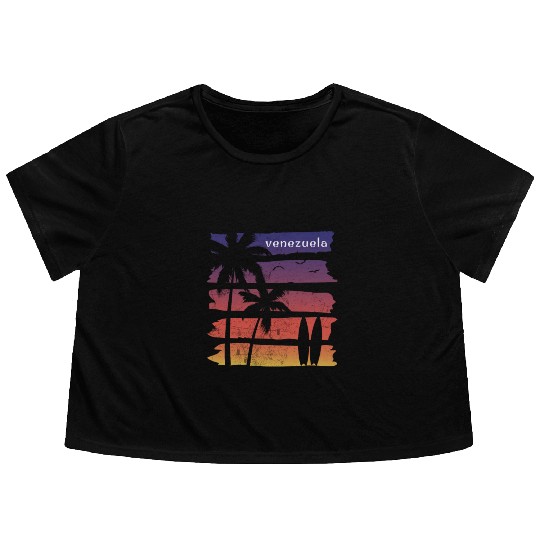 Cool Venezuela Surfing Fan Beach Palm Tree Flowy Cropped Tees