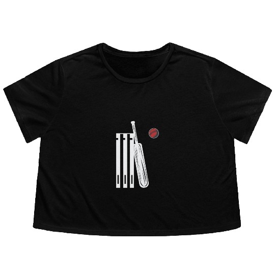 Cricket Wicket Bat and Ball Flowy Cropped Tees
