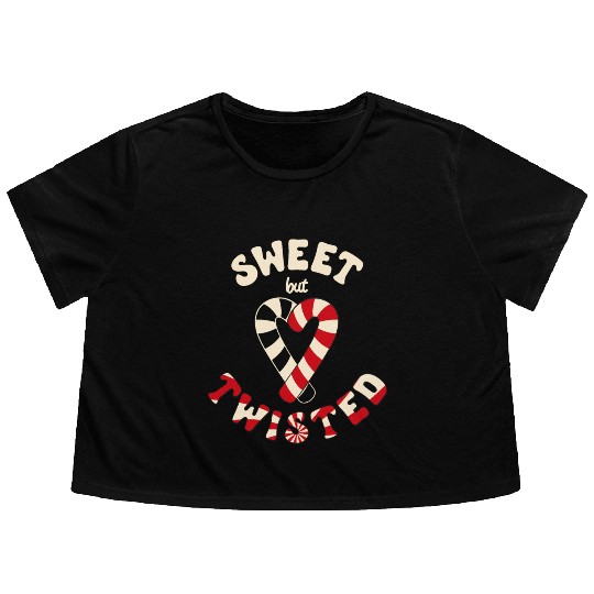 Sweet but twisted candy canes pun Flowy Cropped Tees