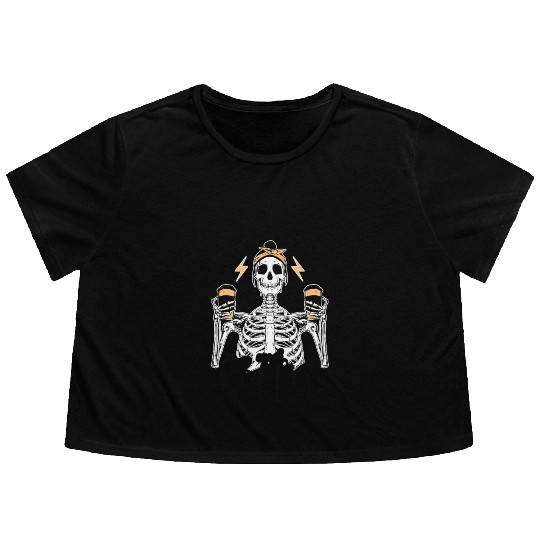 Skeleton Drink Tired Mom needs Coffee Flowy Cropped Tees