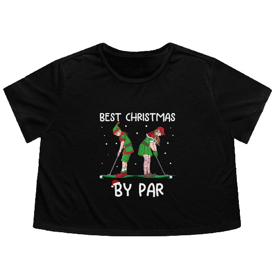 Golf Elf Pun Golfer Christmas Golfing Flowy Cropped Tees