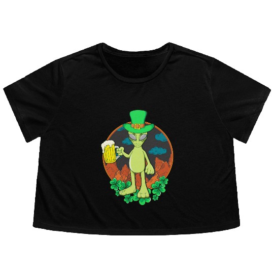 St Patrick's Day Drinking Alien Flowy Cropped Tees