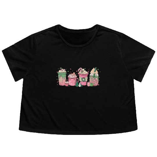 Hot Chocolate Cup Peppermint Mocha Flowy Cropped Tees
