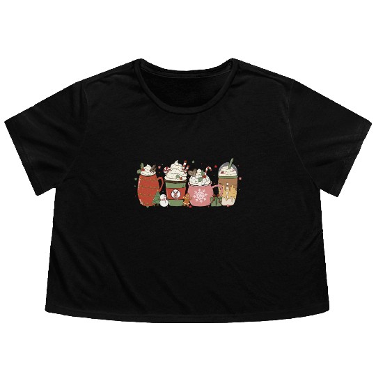 Hot Chocolate Cup Peppermint Mocha Flowy Cropped Tees