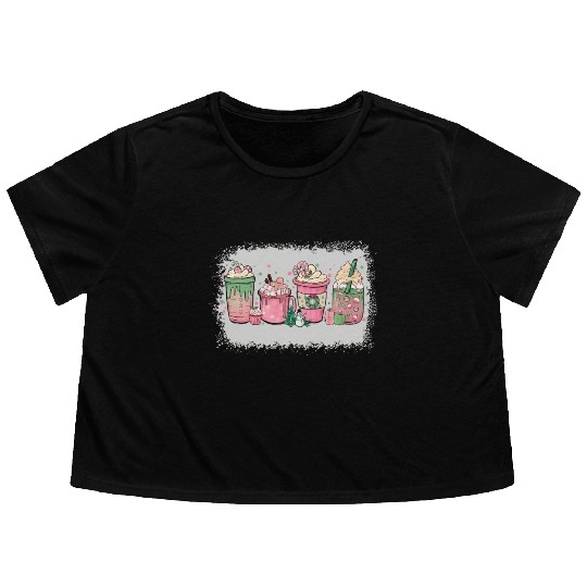Hot Chocolate Cup Peppermint Mocha Flowy Cropped Tees