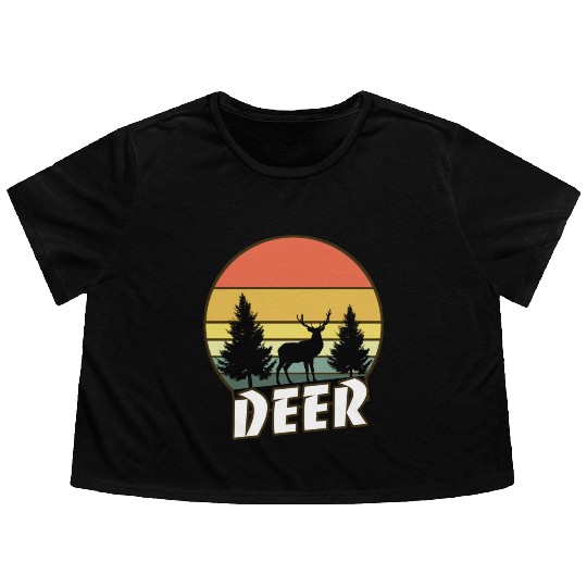 Deer funny sunset sunrise summer Gifts Flowy Cropped Tees