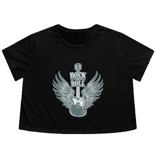 Rock N Roll Angel Wings Music Guitar Player Flowy Cropped Tees