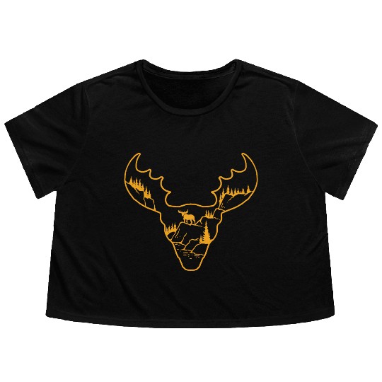 moose head Flowy Cropped Tees